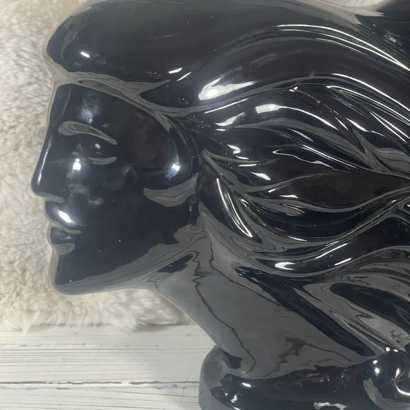 Ceramic Gloss Black Sculpture Statue Women's Fashion Hair Style Beauty Mermaid - Picture 11 of 16
